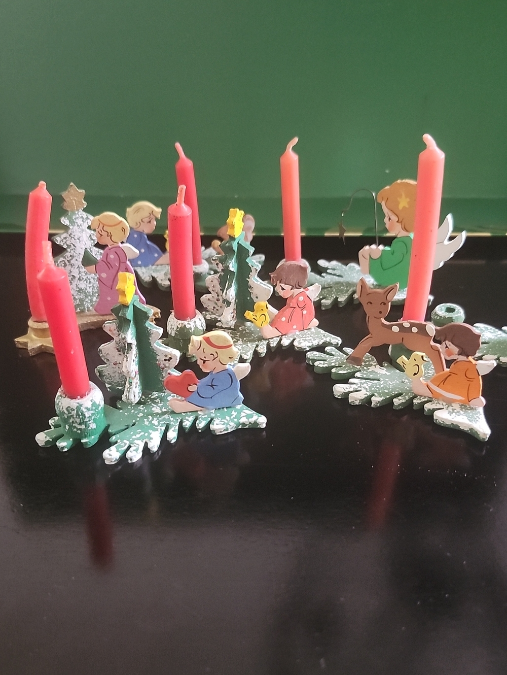 Rare Vintage German Erzgebirge Angel Candle Holders